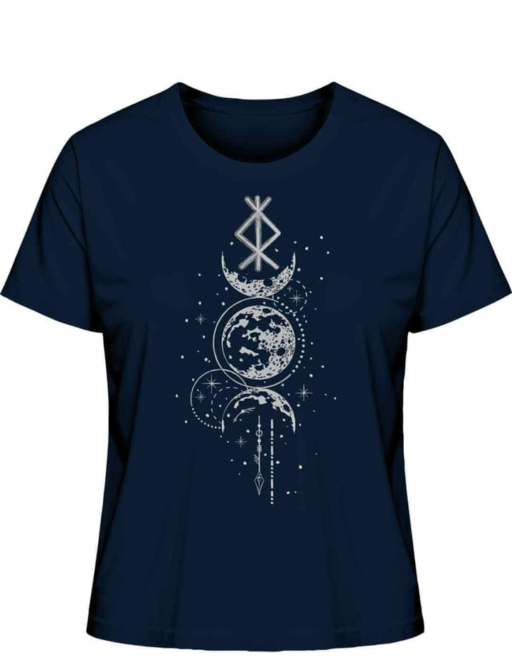 Damen T-Shirt - Rune des Mondschein Wächters, nordisches Design in der Farbe french Navy. Von Runental.de
