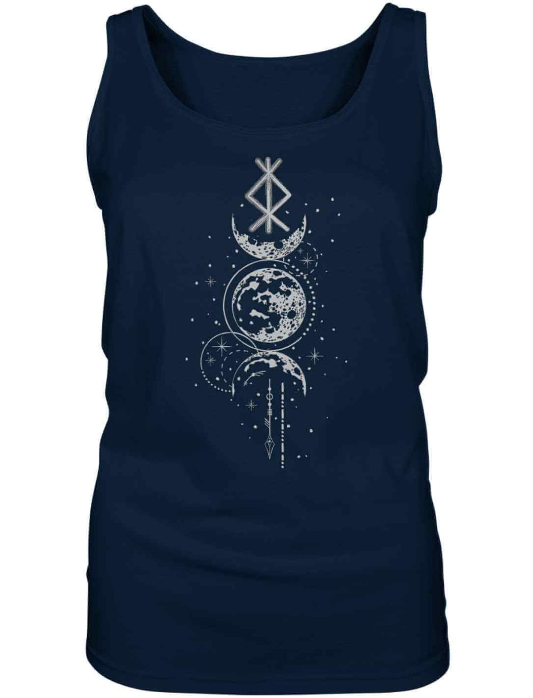 Navy blaues Rune des Mondschein Wächters Damen Tank Top auf weissem Hintergrund von Runental.de