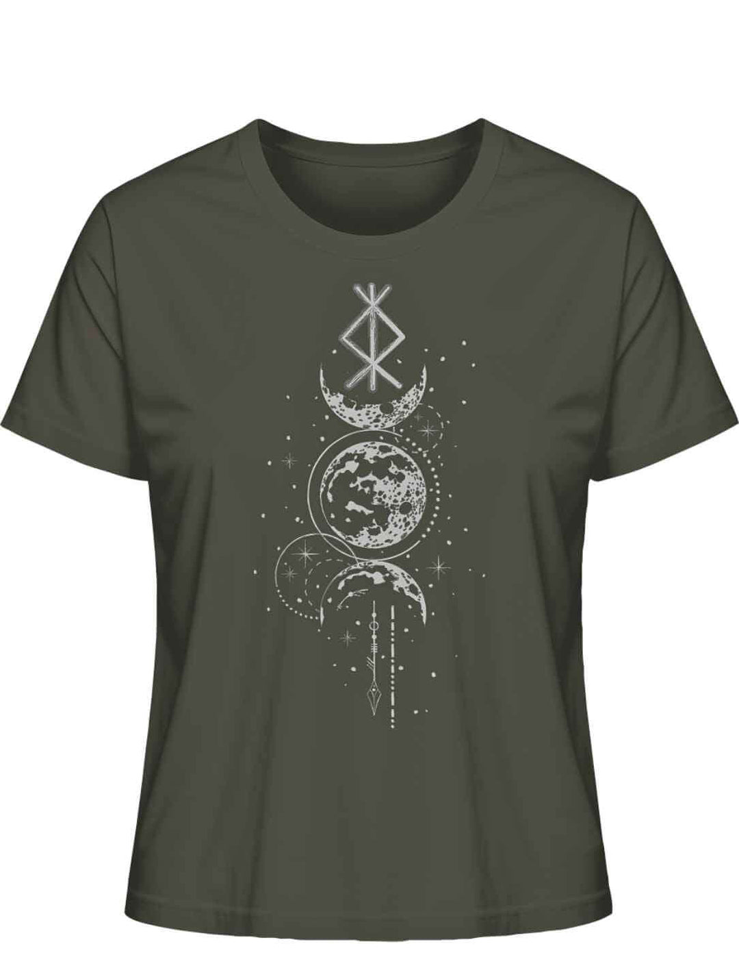 Damen T-Shirt - Rune des Mondschein Wächters, nordisches Design in der Farbe Khaki. Von Runental.de