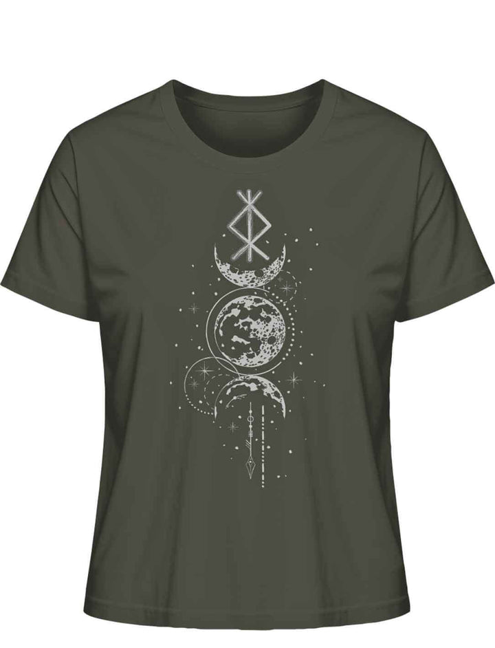 Damen T-Shirt - Rune des Mondschein Wächters, nordisches Design in der Farbe Khaki. Von Runental.de