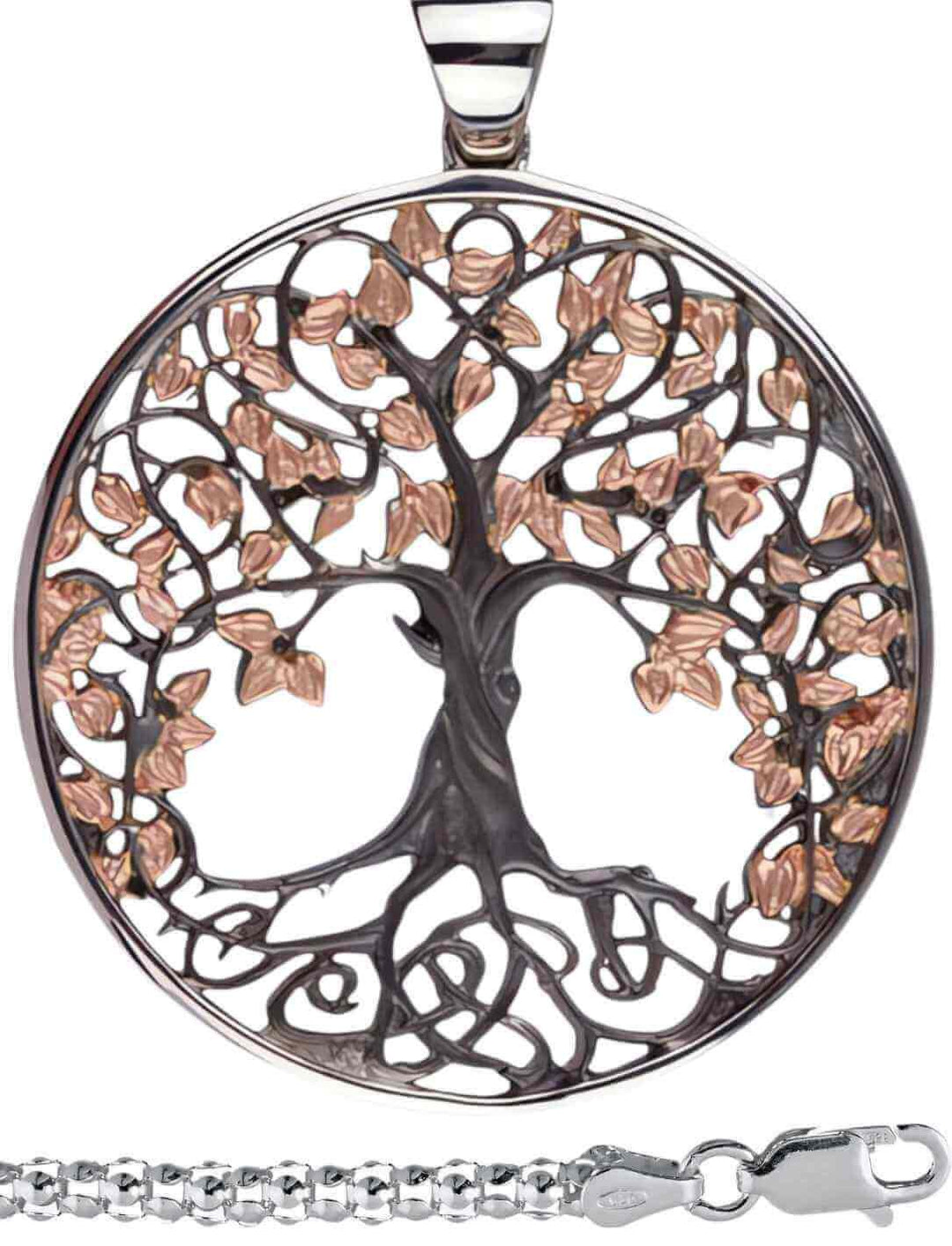 SET Weltenbaum des Lebens Silberkette, rotgold beschichtet und schwarz platiniert mit Silberkette des Sternenstaubs.