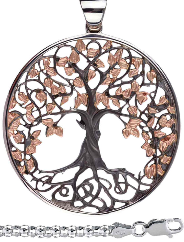 SET Weltenbaum des Lebens Silberkette, rotgold beschichtet und schwarz platiniert mit Silberkette des Sternenstaubs.