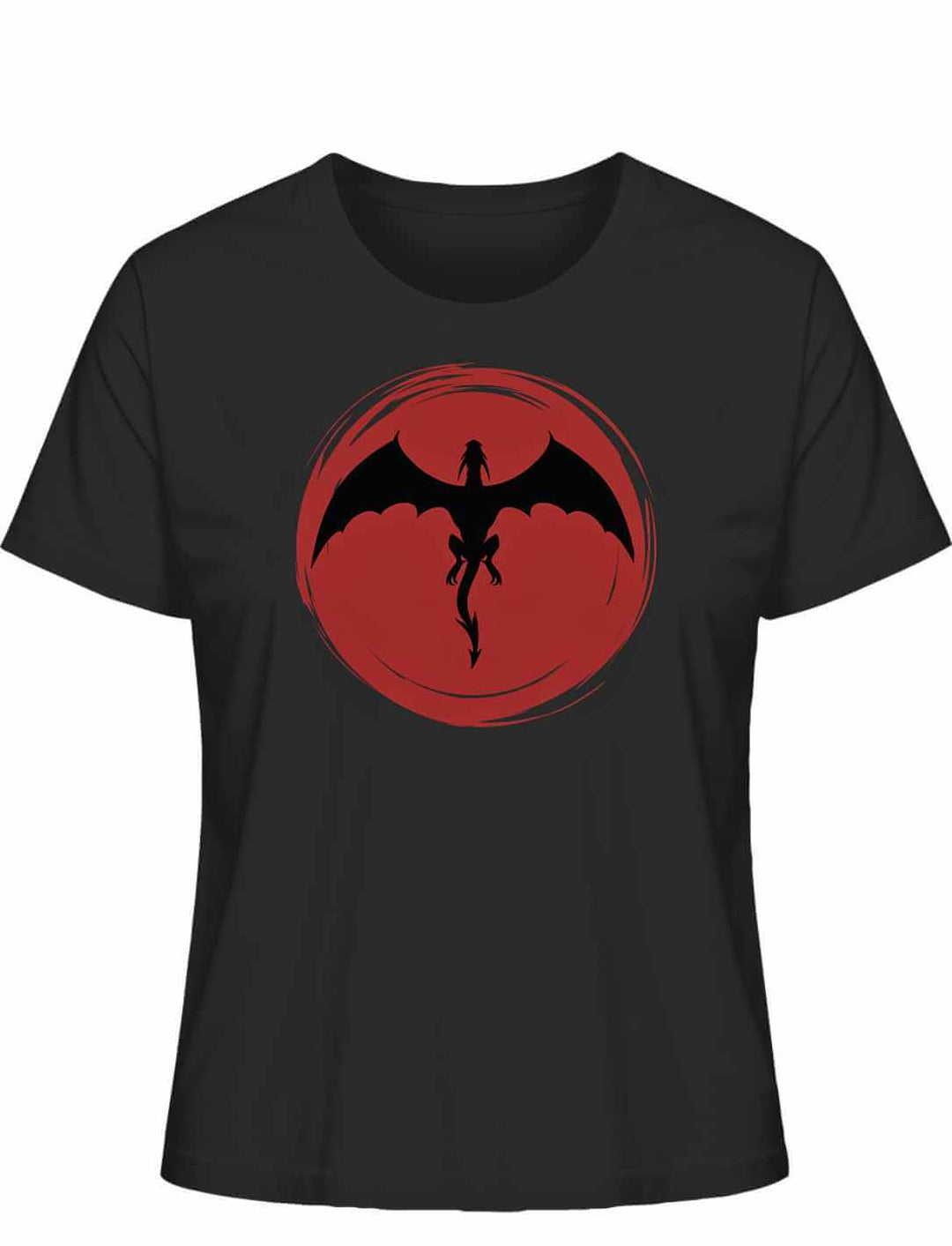 Schwarzes 'Saga of the Dragon' T-Shirt in Liegeansicht auf weißem Hintergrund, hervorhebend das detailreiche Drachenmotiv.