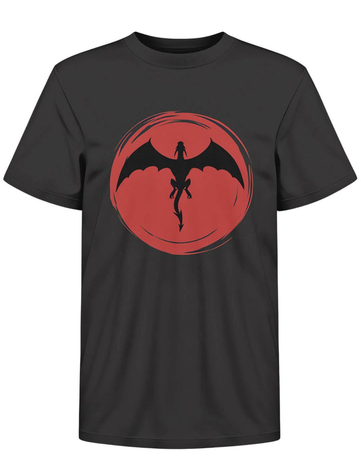 Schwarzes 'Saga of the Dragon' Bio-Kinder T-Shirt in Liegeansicht auf hellem Hintergrund, bereit, kleine Abenteurer in Fantasiewelten zu begleiten.