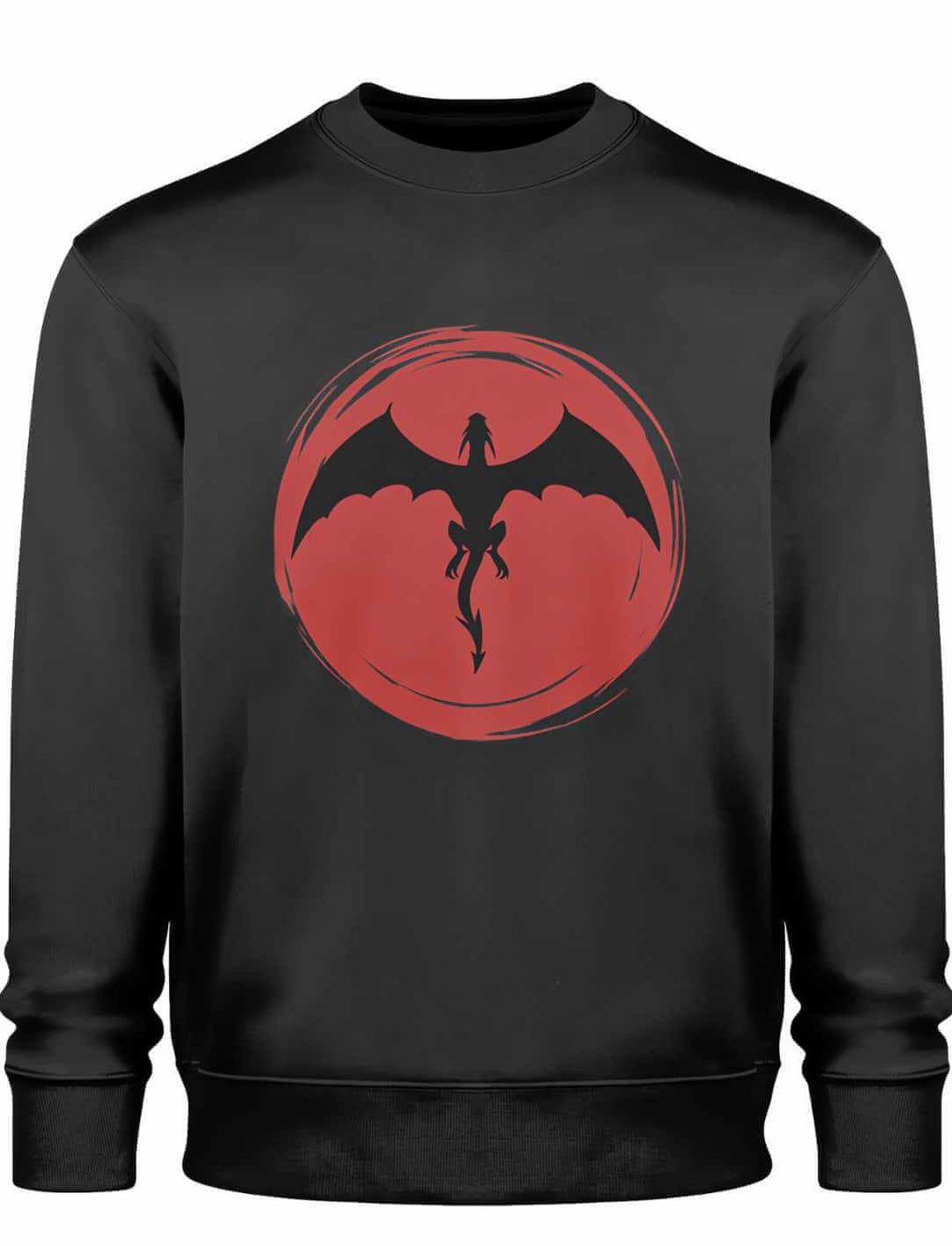 Schwarzes 'Saga of the Dragon' Sweatshirt flach ausgelegt, das beeindruckende Drachenmotiv zentral platziert, bereit, die Legende zu entfachen.
