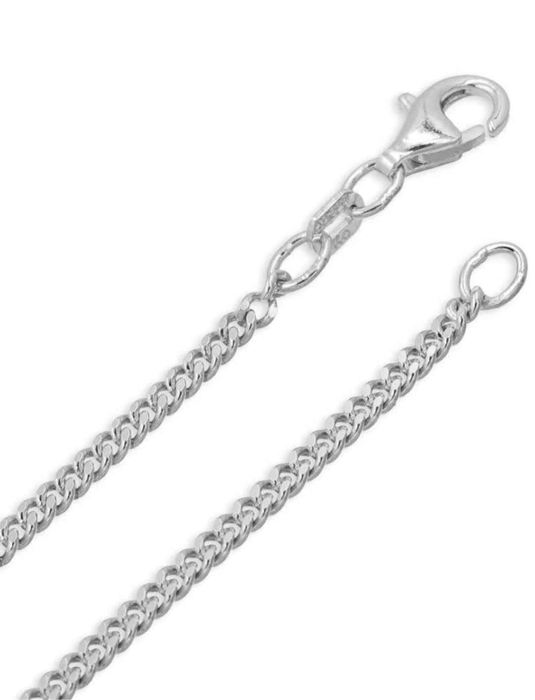 Elegante 925er Sterling Silber Panzerkette 'Schimmerndes Panzerkettengeflecht', 2,10mm breit, diamantiert für zusätzlichen Glanz, auf weißem Hintergrund dargestellt.