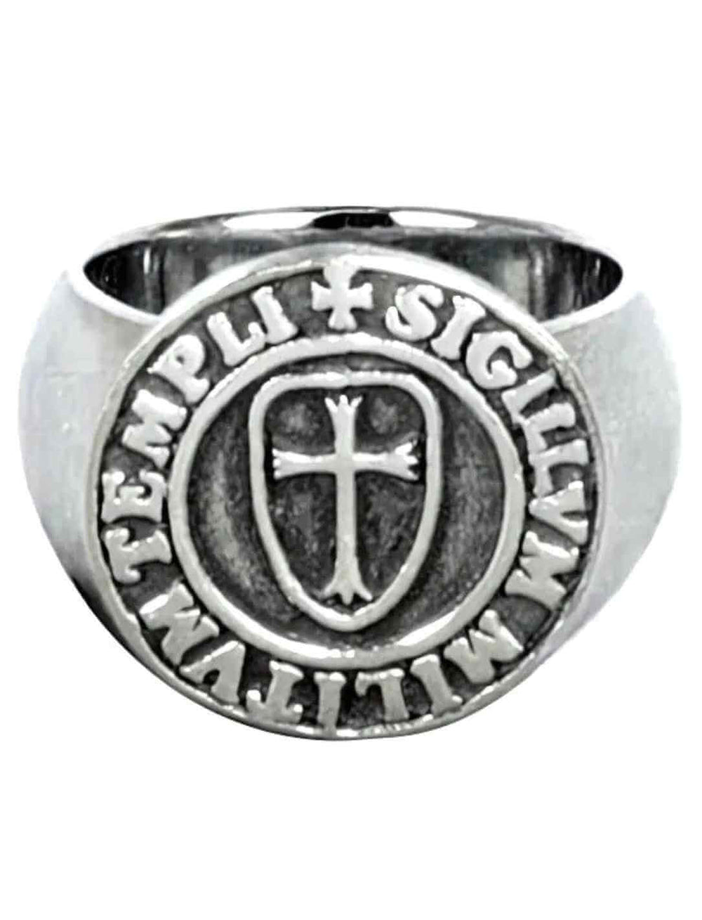 Siegelring des Tempelritters – Silberring mit dem historischen Siegel der Tempelritter, Symbol für Schutz und Ehre, auf weißem Hintergrund.