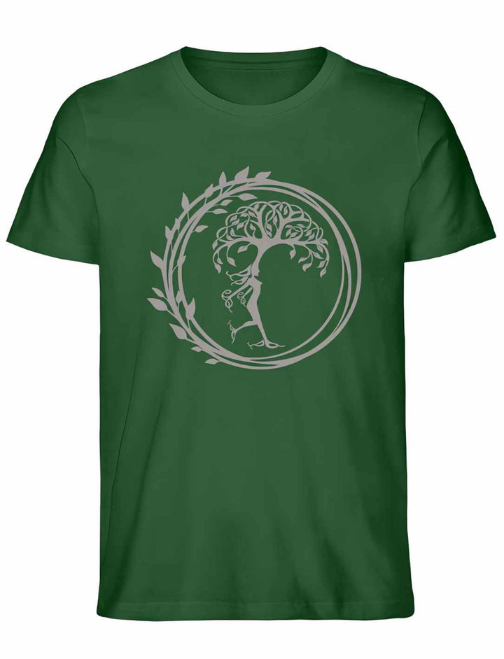 Bottle Green Unisex T-Shirt 'Silvaner Lebensbaum' von Runental.de, natürliche Darstellung in Liegeansicht