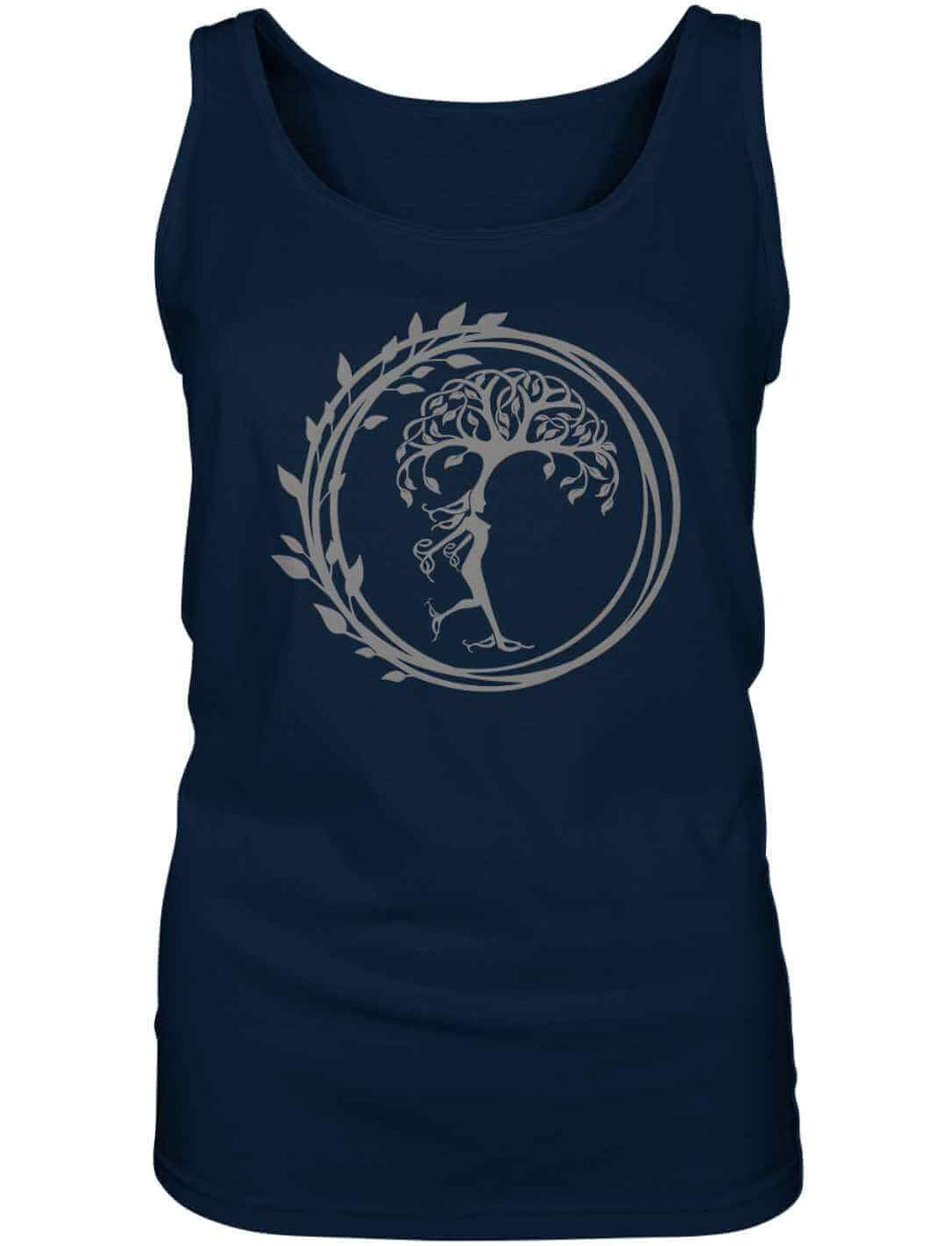 Navy Silvaner Lebensbaum Damen Tank-Top von Runental.de in eleganter Liegeansicht