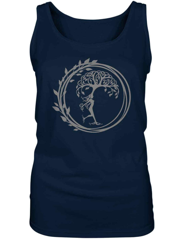 Navy Silvaner Lebensbaum Damen Tank-Top von Runental.de in eleganter Liegeansicht
