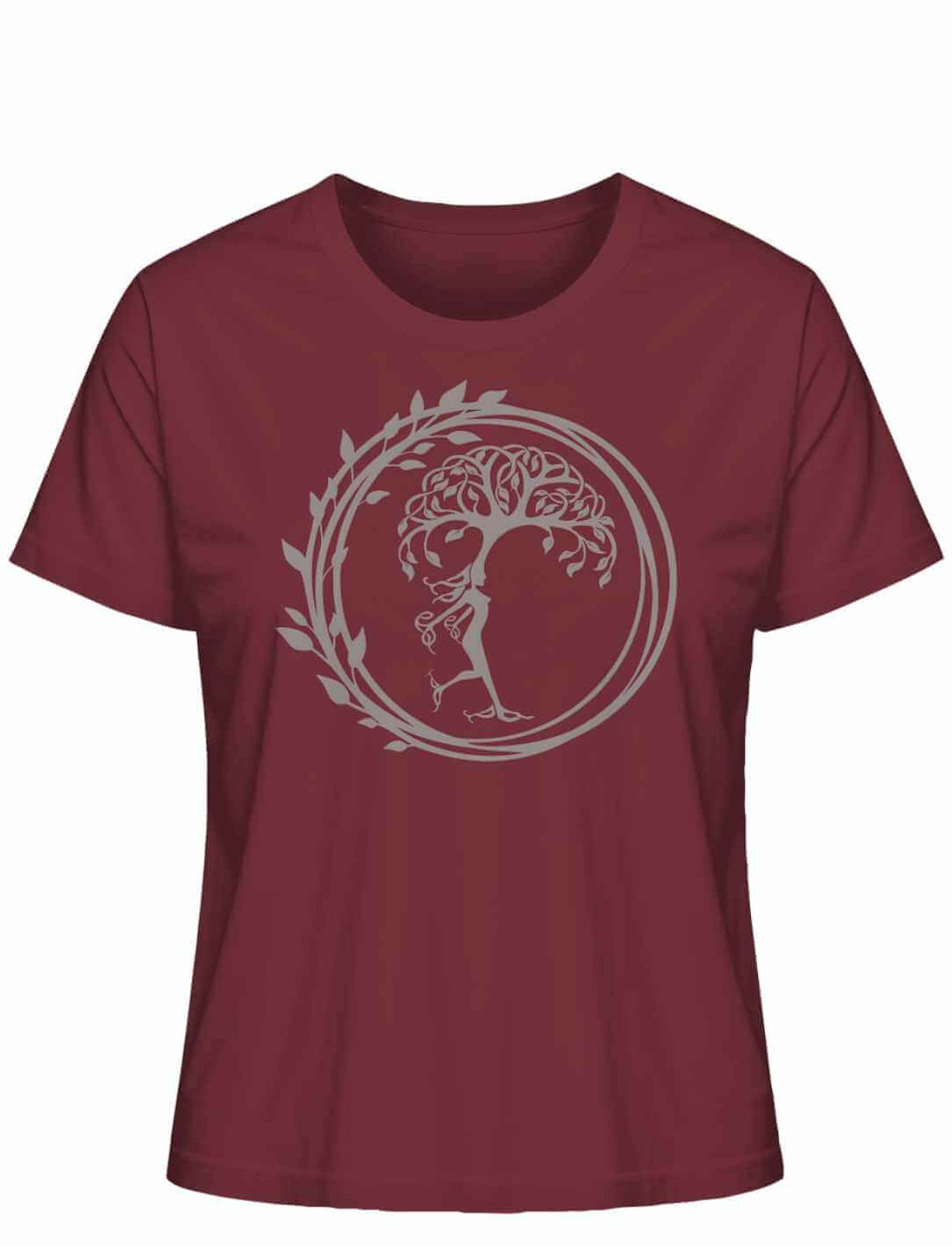 Silvaner Lebensbaum  - Damen Organic Shirt in Burgund auf weissem Hintergrund - Runental.de
