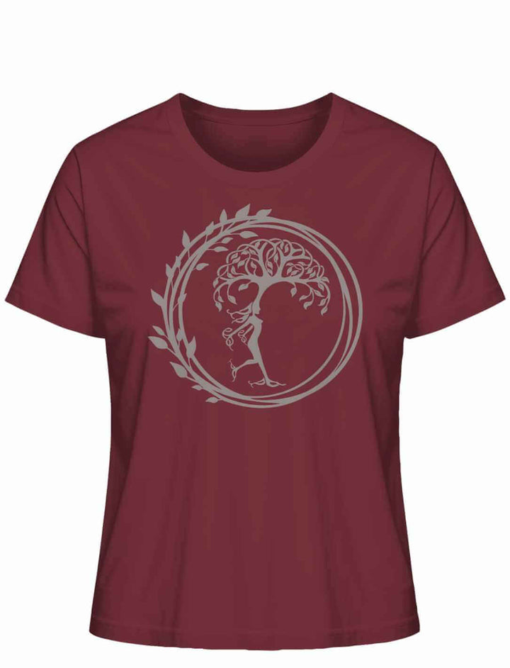 Silvaner Lebensbaum  - Damen Organic Shirt in Burgund auf weissem Hintergrund - Runental.de