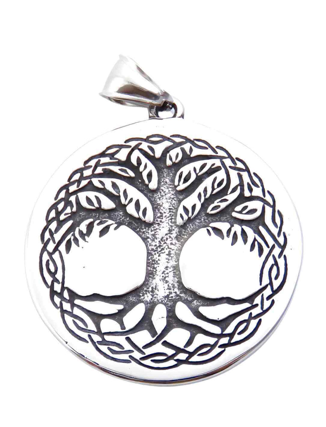 Symbolträchtiger Edelstahlanhänger mit Yggdrasil – dem Weltenbaum der nordischen Mythologie, stehend für Leben, Ordnung und kosmisches Gleichgewicht
