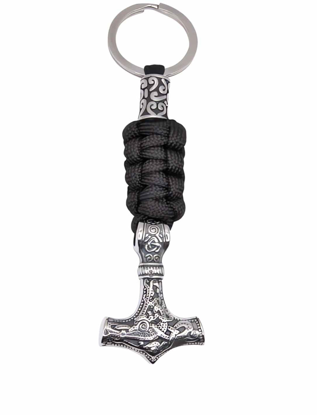 Thor's Hammer Schlüsselanhänger aus Edelstahl mit Stoffband auf Weiß – Symbol nordischer Stärke bei Runental.de.