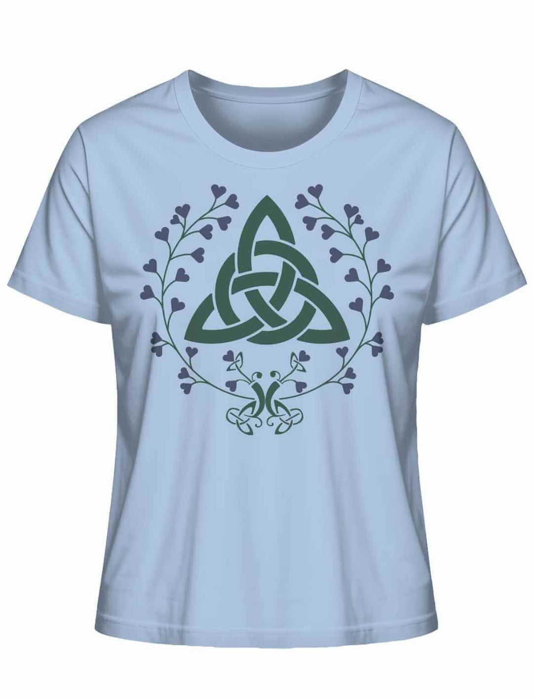 Bio-Shirt in Blue Soul mit mystischem Blatt-Triquetra Design
