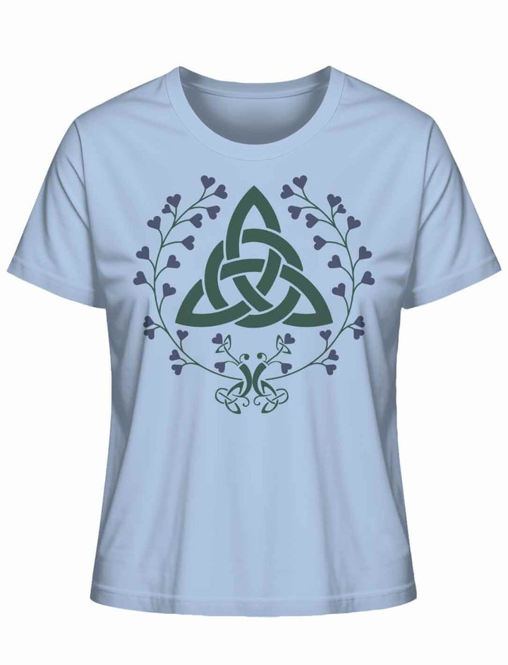Bio-Shirt in Blue Soul mit mystischem Blatt-Triquetra Design