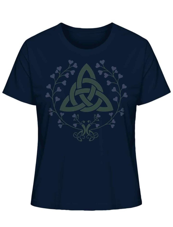 Bio-Shirt in French Navy mit keltischem Symbol in Grüntönen