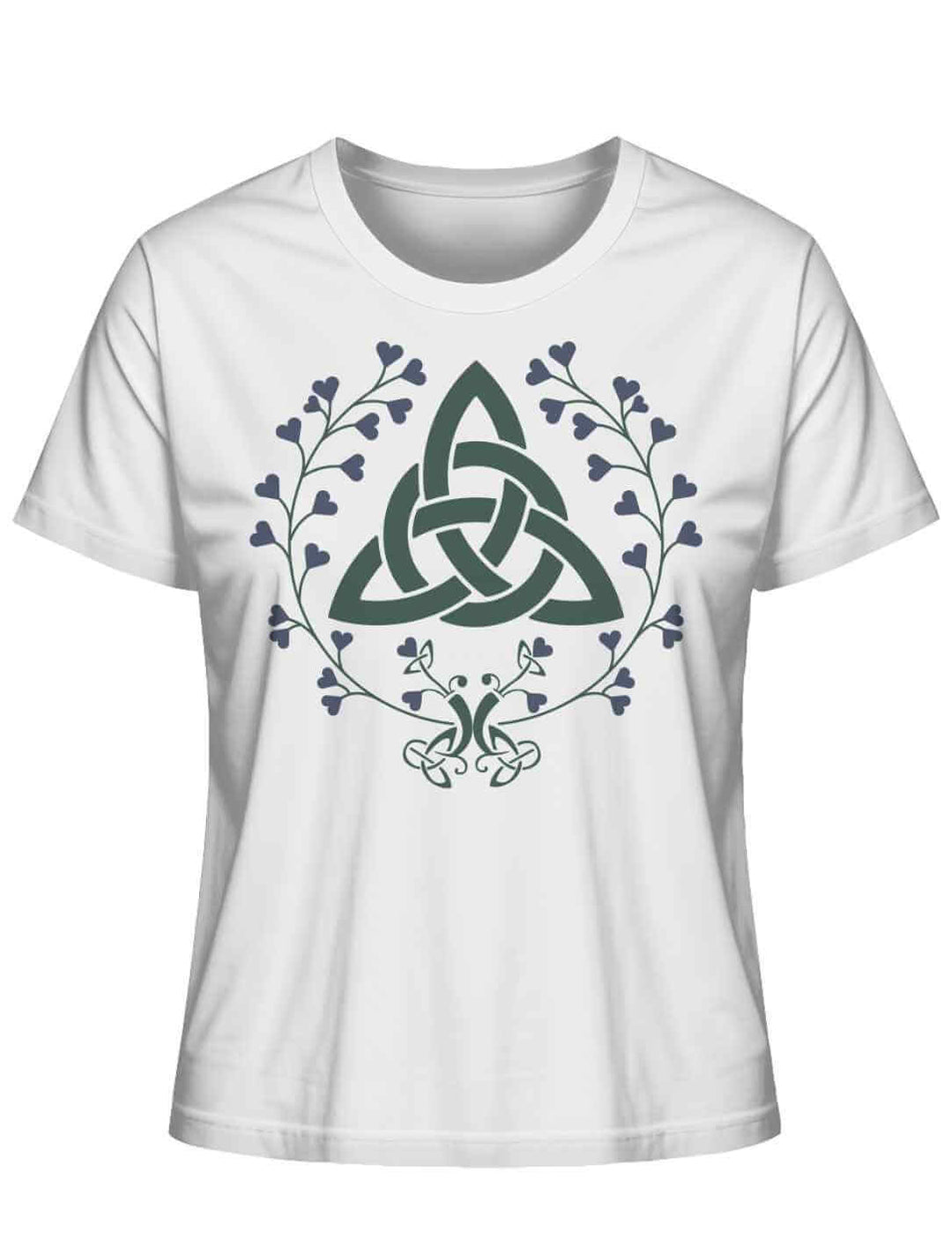 Damen Bio-Shirt in Weiß mit Triquetra-Design und zarten Blätterranken