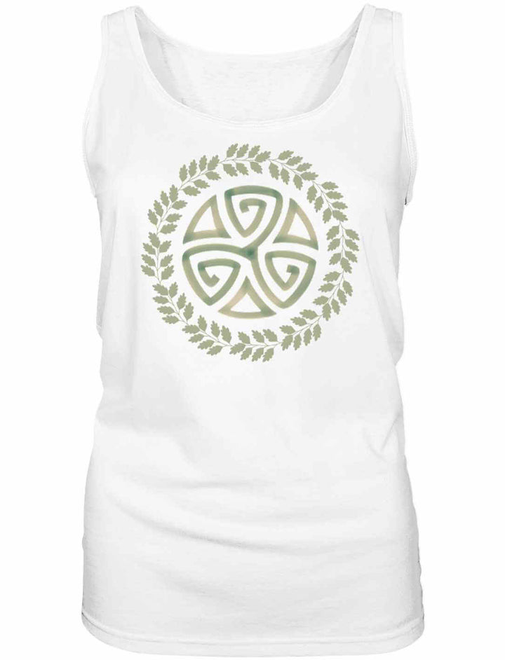 Weisses Triskele des Waldes Damen Tank Top – Moderne Leichtigkeit und keltische Magie.