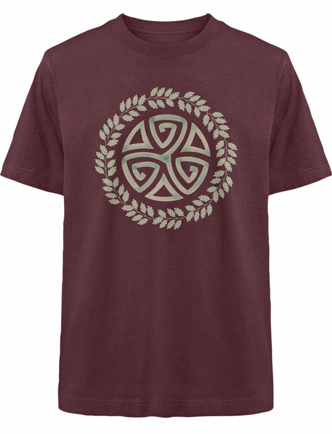 Burgunder Triskele des Waldes Oversized Shirt – Ausdrucksstarke Symbolik und nachhaltiger Komfort.
