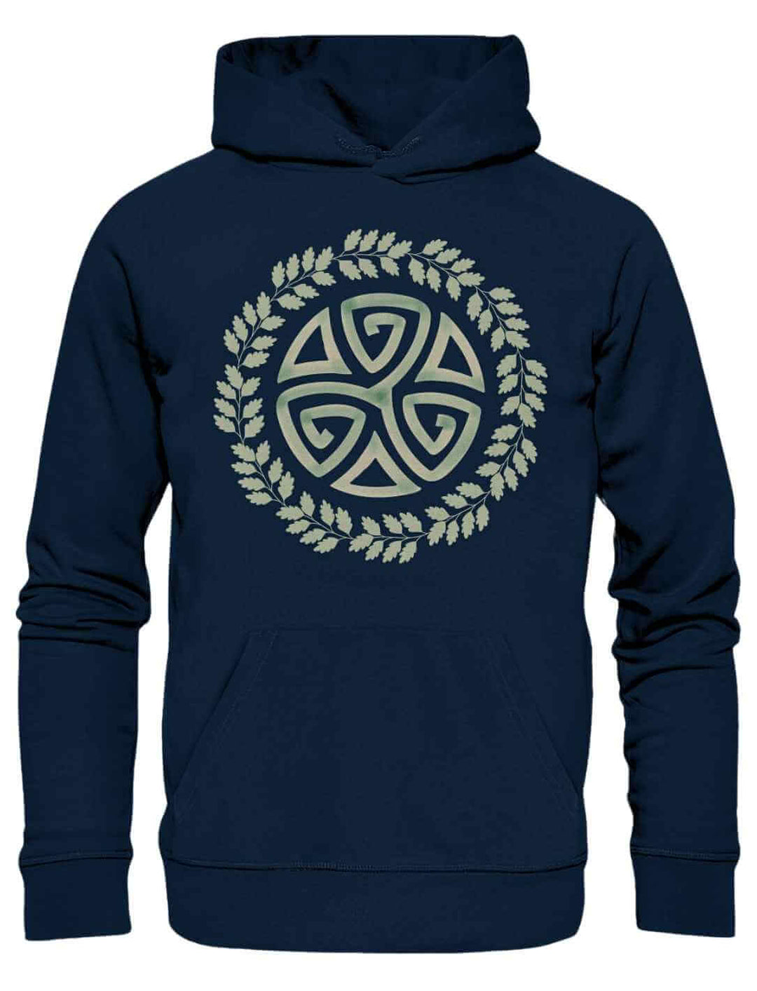 French Navy Triskele des Waldes Hoodie mit keltischem Symbol auf weißem Hintergrund.