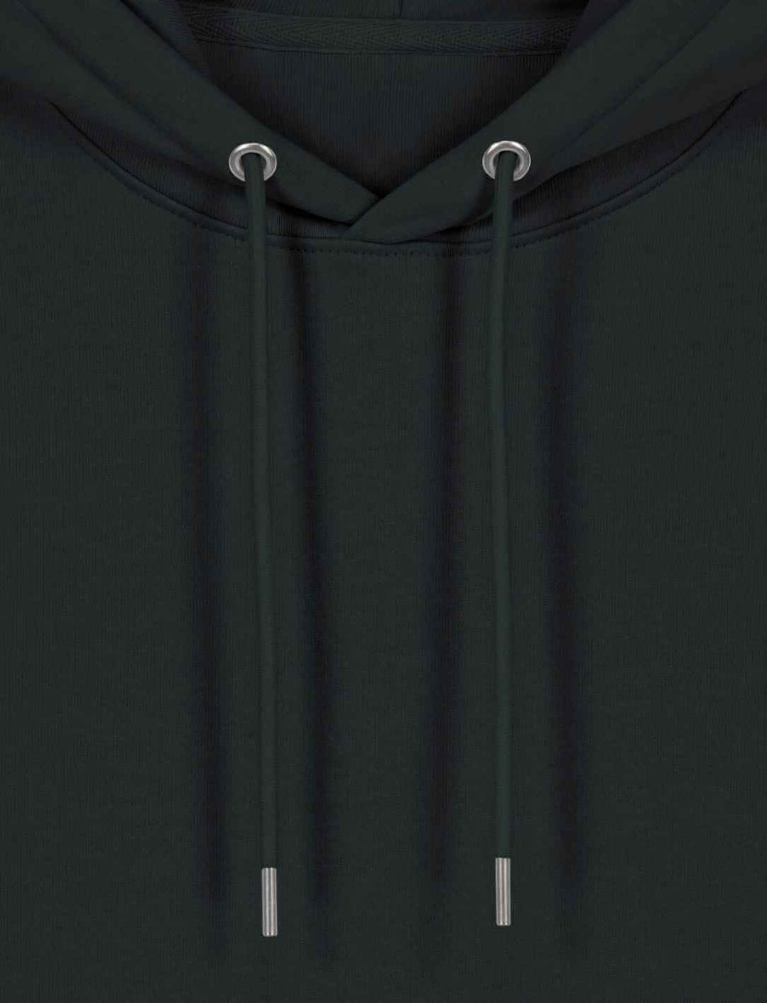 Detailansicht der Kapuze mit Tunnelzug – zeigt die hochwertigen Ösen und Kordelenden aus Metall.