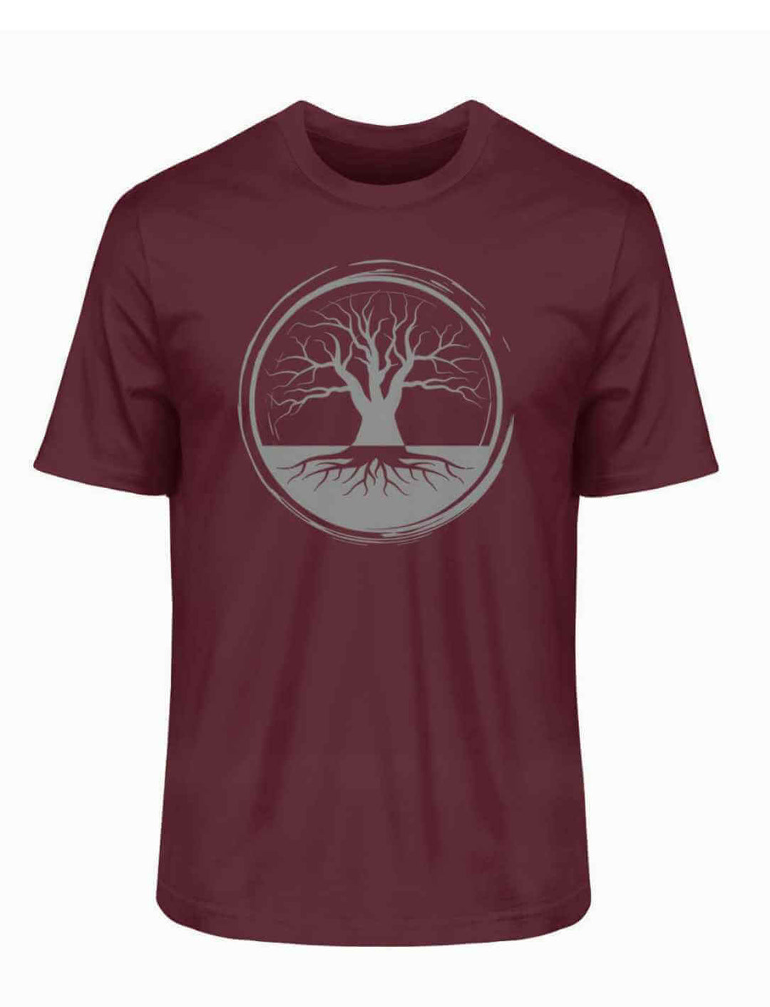 Burgunderrotes Unisex-Shirt auf weiĂem Hintergrund â krĂ€ftige Farbgebung mit einem Hauch von Mystik.