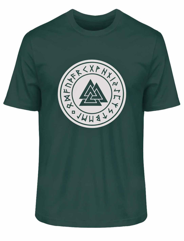 Trendiges Valknut T-Shirt in schimmerndem Glazed Green, bringt einen Hauch von Natur in dein Outfit, auf weißem Hintergrund.