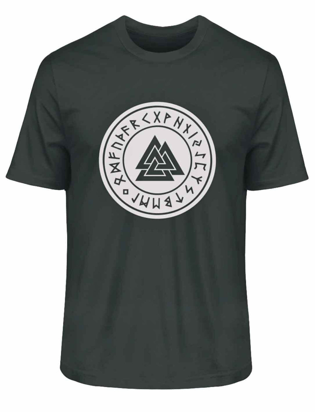 Stylisches Valknut T-Shirt in tiefem India Ink Grey, perfekt für einen modernen und edlen Look, auf weißem Hintergrund.
