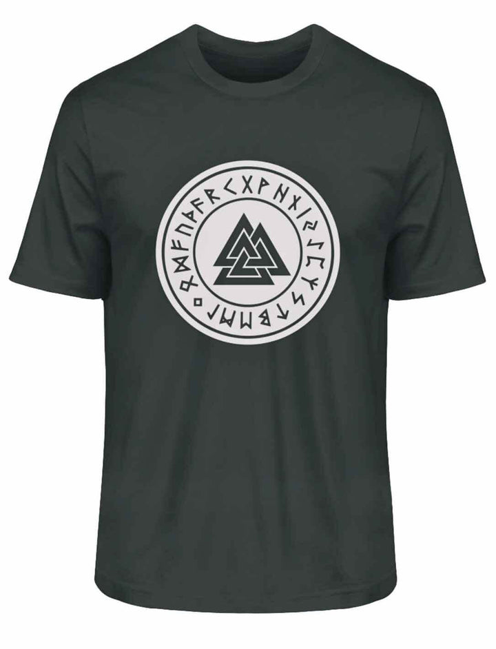 Stylisches Valknut T-Shirt in tiefem India Ink Grey, perfekt für einen modernen und edlen Look, auf weißem Hintergrund.