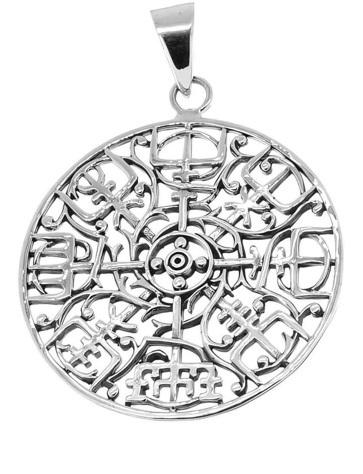 Vegvísir des Skalden Anhänger auf weißem Hintergrund – Fein gearbeiteter 925 Sterling Silber Anhänger, inspiriert von den skaldischen Erzählungen, bietet nicht nur Wegweisung, sondern auch eine Verbindung zur nordischen Mythologie.