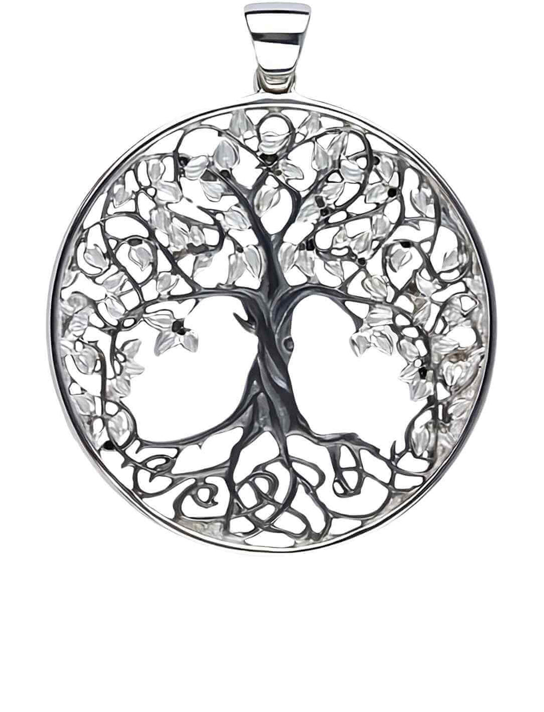 Silberner Weltenbaum-Anhänger auf weißem Hintergrund - Runental.de