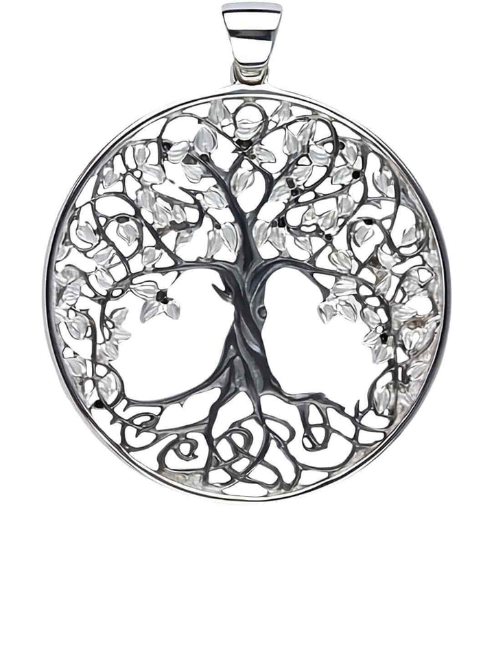 Silberner Weltenbaum-Anhänger auf weißem Hintergrund - Runental.de