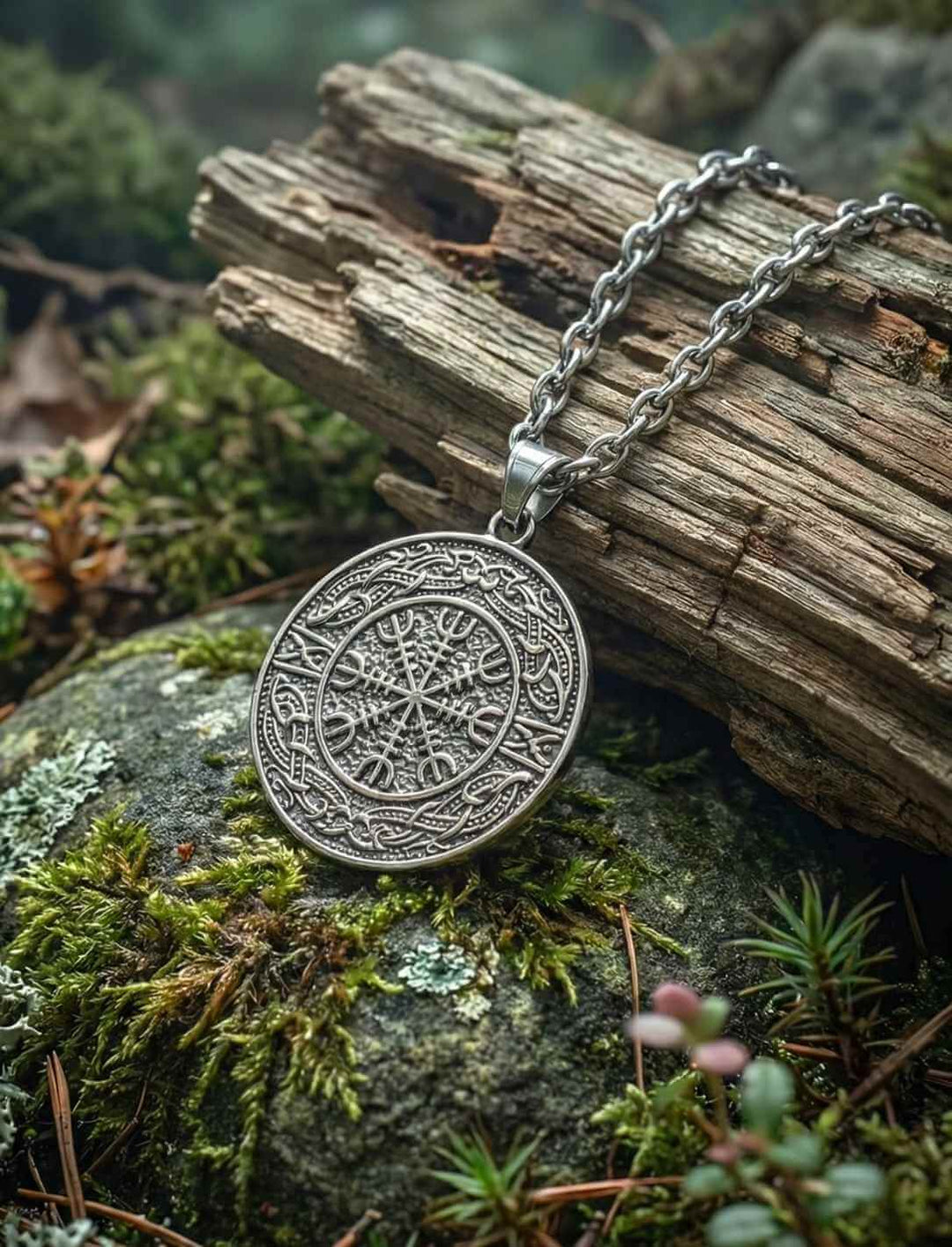 Aegis des Nordens Helm of Awe Anhänger mit silberfarbener Edelstahl Gliederkette