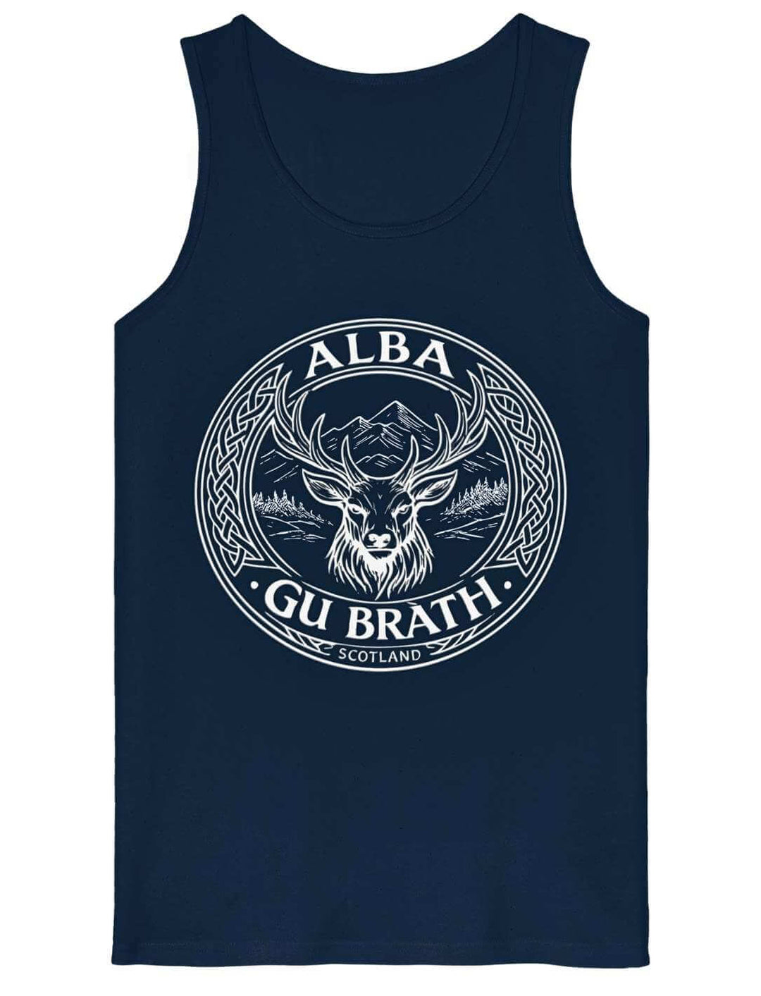 Herren Tank Top navy mit Alba Gu Brath Scotland Aufdruck – keltisches Hirsch-Motiv, Rückansicht