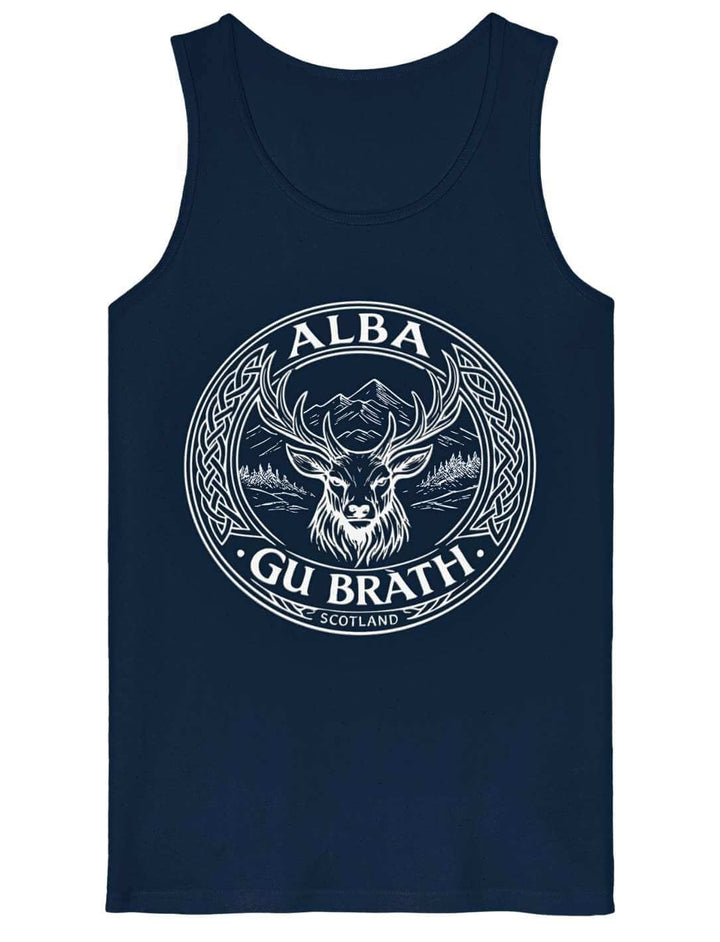 Herren Tank Top navy mit Alba Gu Brath Scotland Aufdruck – keltisches Hirsch-Motiv, Rückansicht