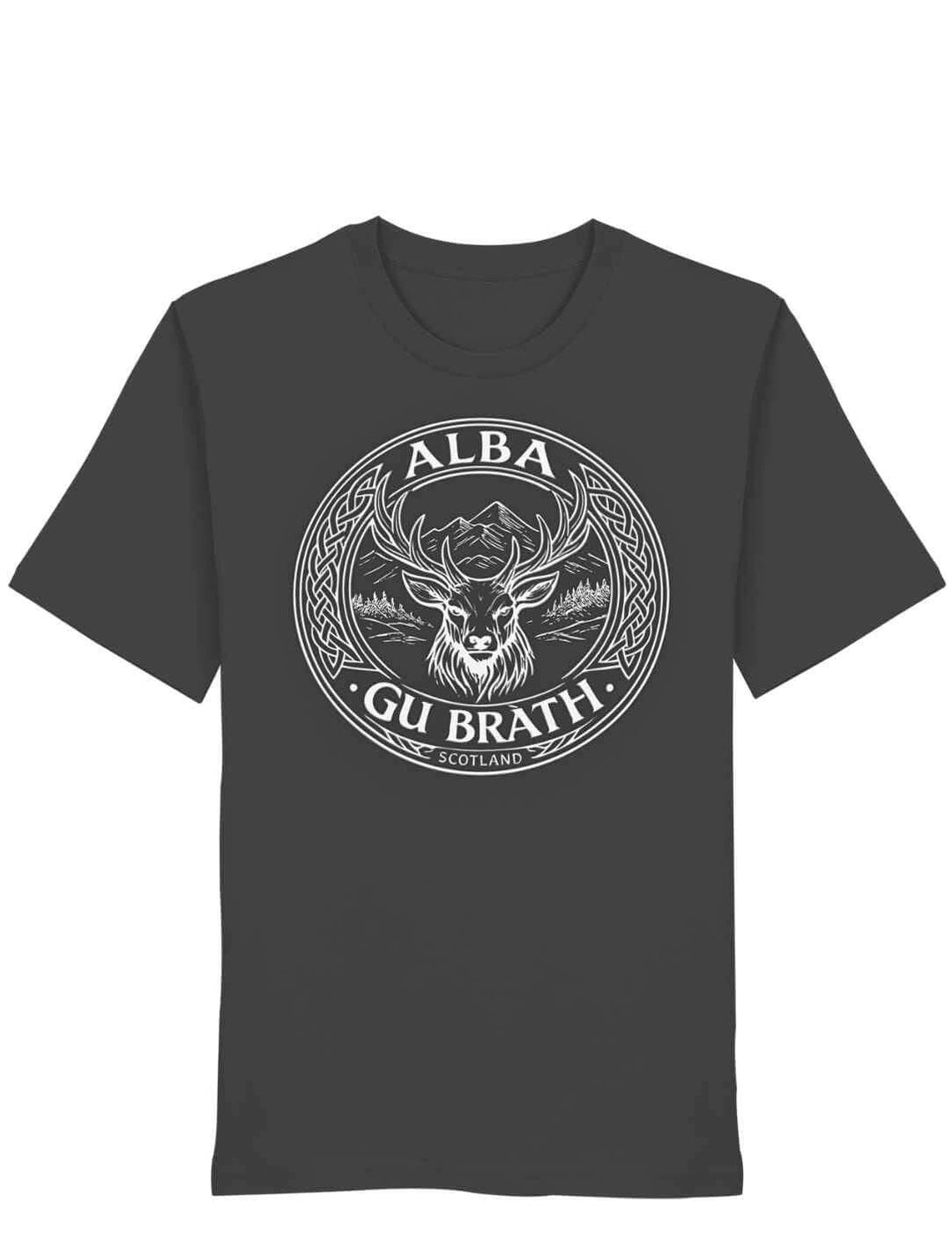 Alba gu bràth Unisex T-Shirt Anthrazit mit keltischem Wappen Motiv Vorderansicht
