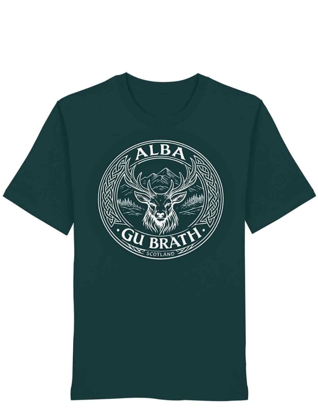 Alba gu bràth Unisex T-Shirt Glazed Green mit keltischem Hirsch Symbol freigestellt