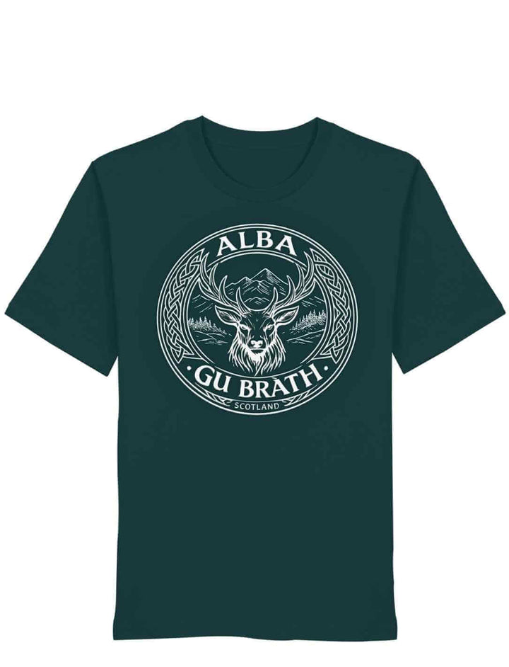 Alba gu bràth Unisex T-Shirt Glazed Green mit keltischem Hirsch Symbol freigestellt