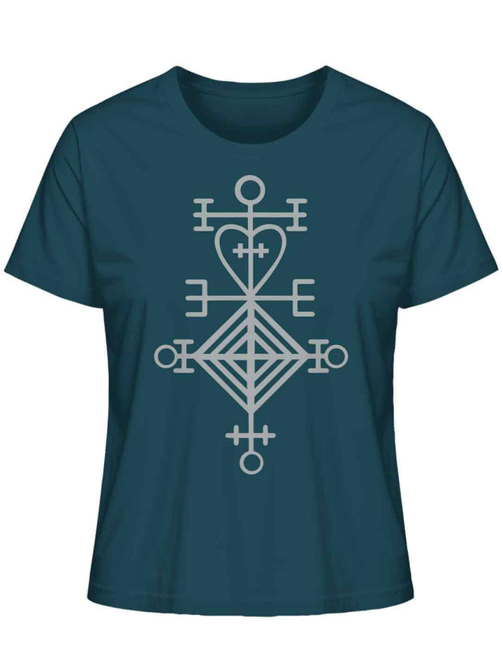 Astarstafur Damen T-Shirt in Stargazer auf weißem Hintergrund – Kraftvolles isländisches Symbol für Liebe und Schutz, inspiriert von nordischer Mythologie.