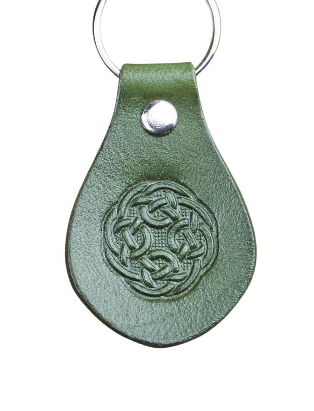 Echtleder-Schlüsselanhänger 'Celtic Infinity' mit keltischem Knoten auf einem klaren Hintergrund – traditionelles irisches Handwerk, angeboten von Runental.de.