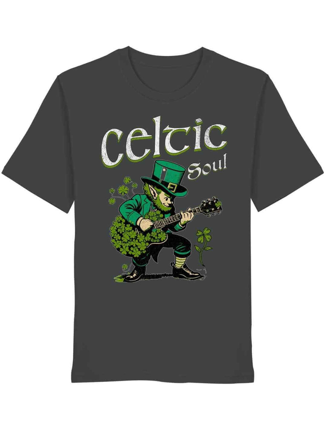 Celtic Soul T-Shirt anthrazit mit irischem Kobold und Schriftzug