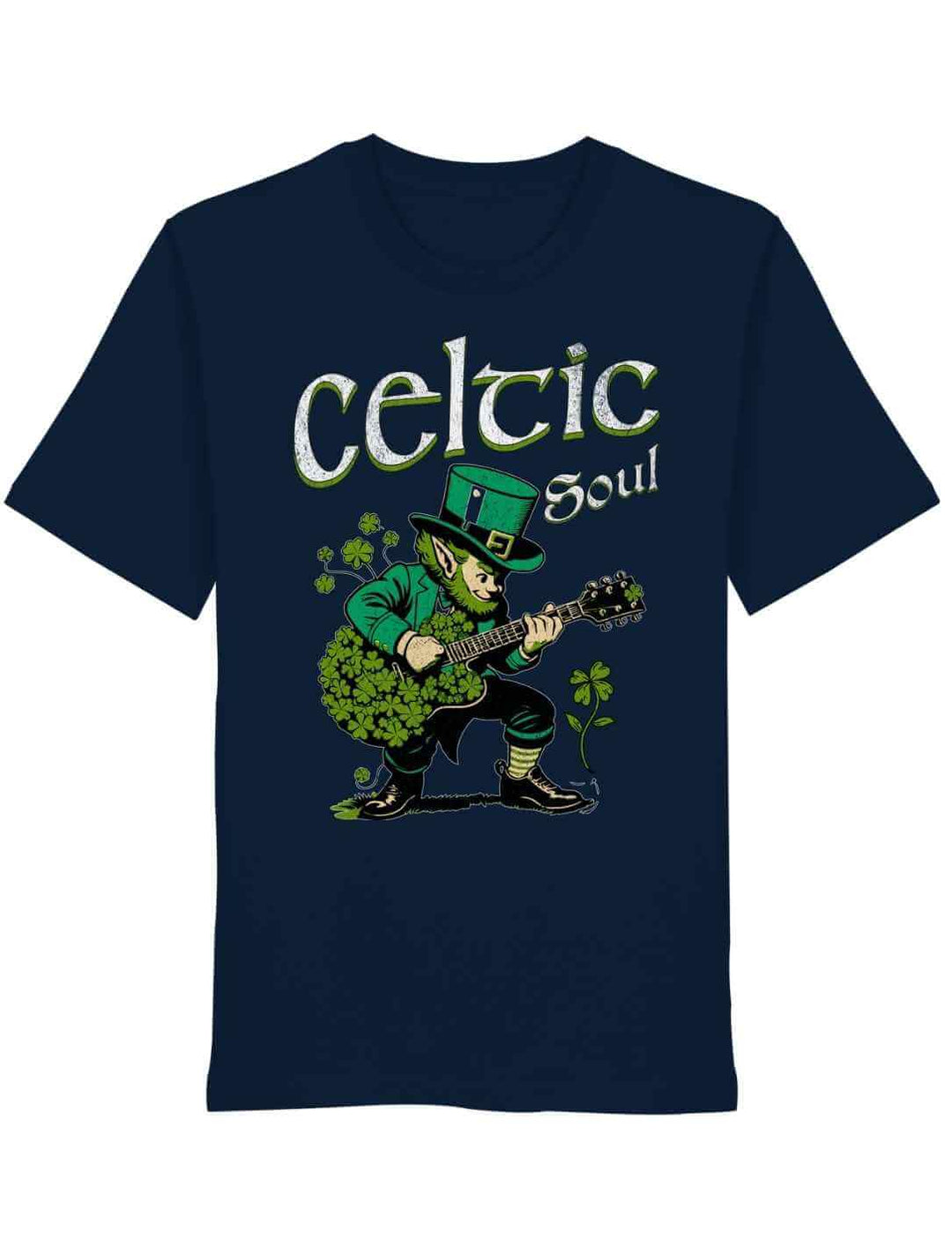 Celtic Soul T-Shirt in french navy mit irischem Leprechaun Gitarrenmotiv