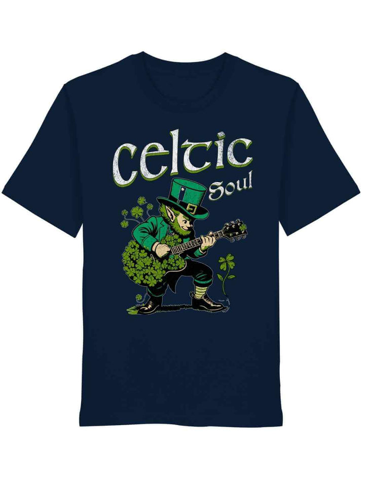 Celtic Soul T-Shirt in french navy mit irischem Leprechaun Gitarrenmotiv