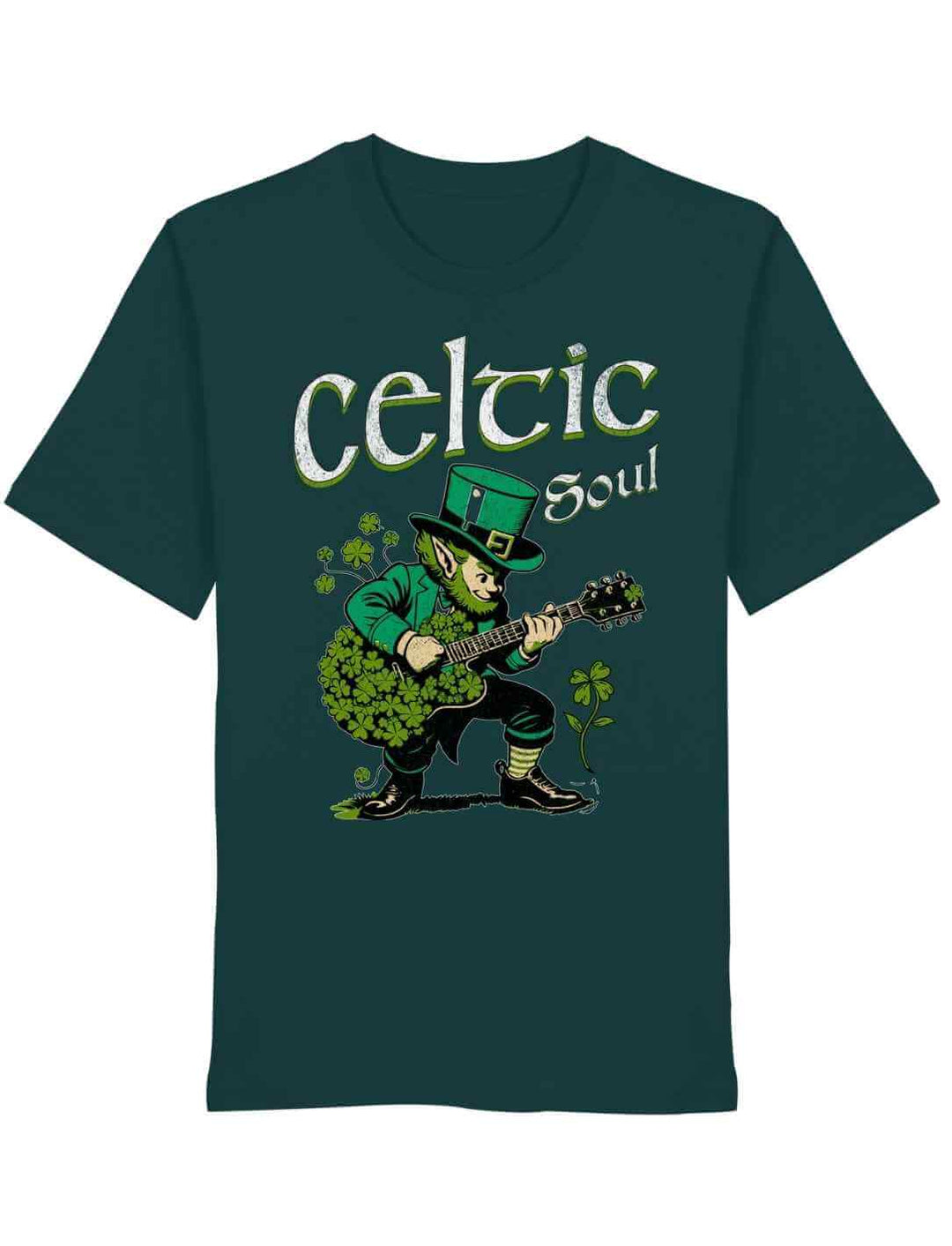 Celtic Soul T-Shirt dunkelgrün mit Leprechaun und Celtic Soul Schriftzug