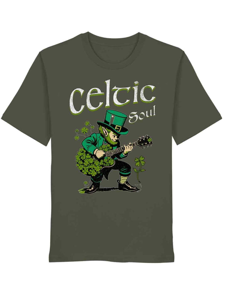 Celtic Soul T-Shirt khaki mit keltischem Leprechaun Motiv