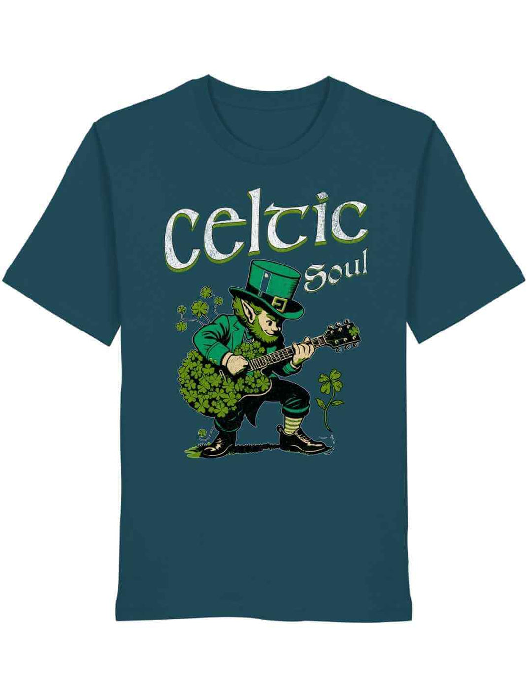 Celtic Soul T-Shirt petrol mit Leprechaun Grafik und Celtic Soul Logo