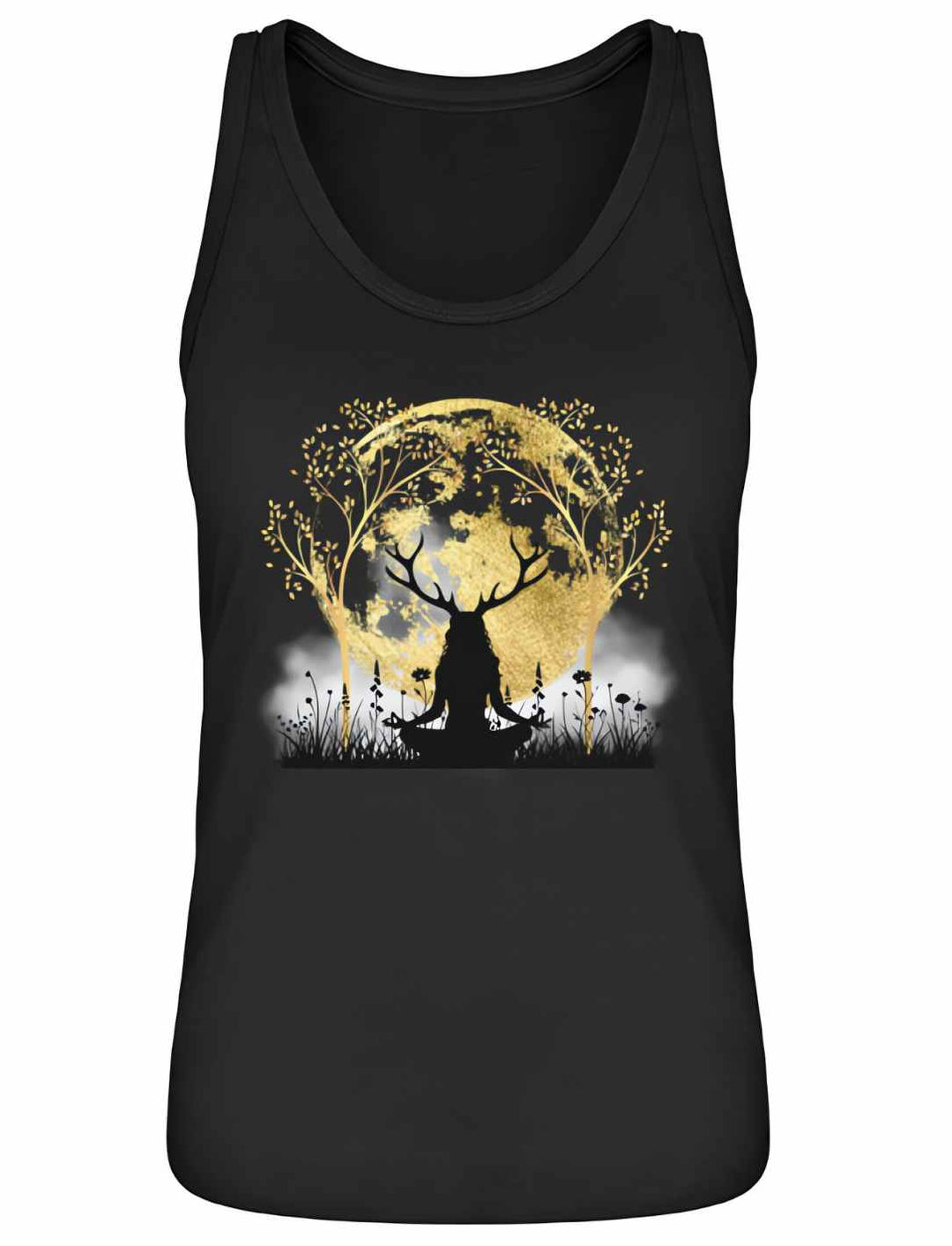 Damen Tank Top 'Druidin der alten Wälder' in Schwarz, symbolisiert Einheit mit der Natur