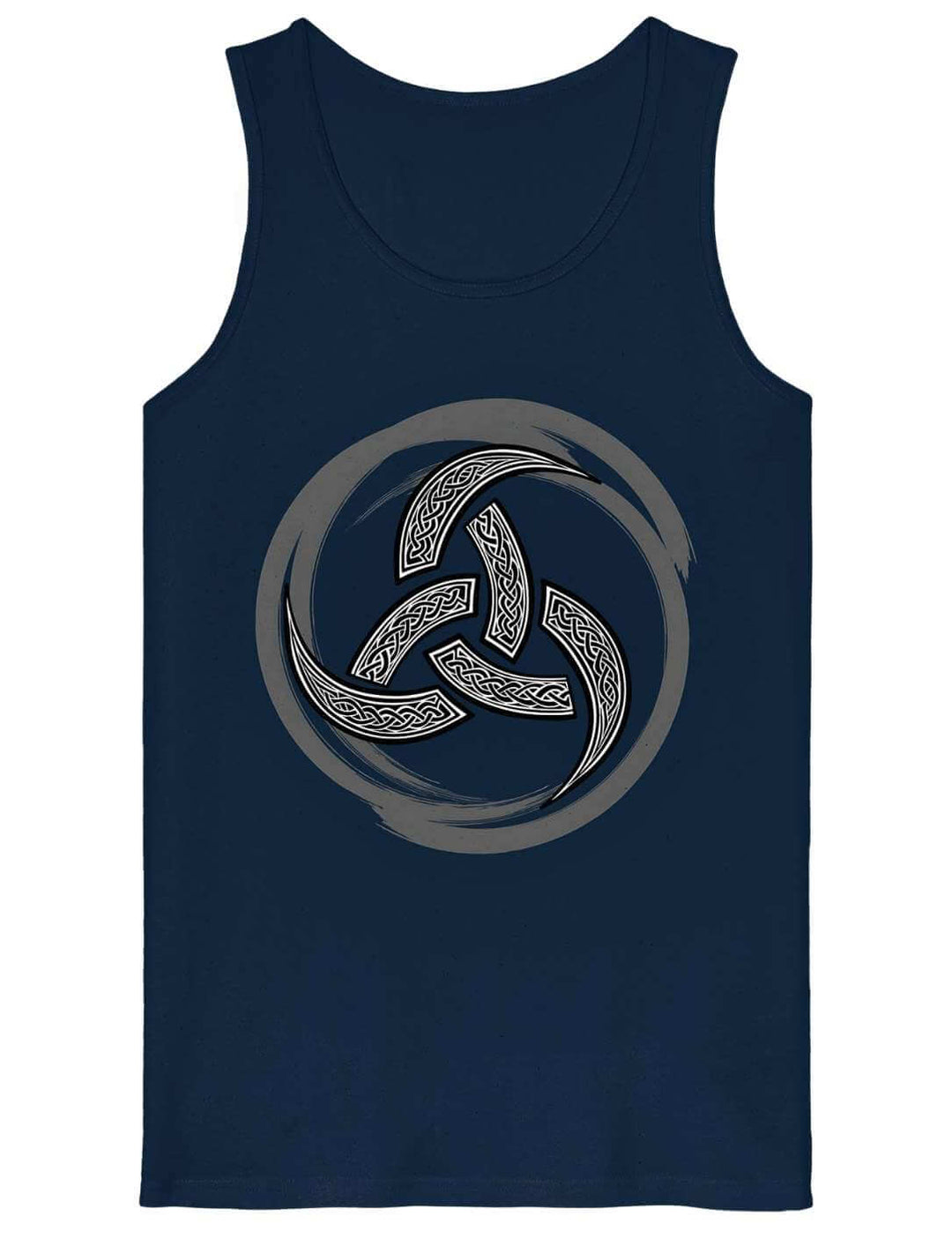 Herren-Tanktop mit Triquetra-Motiv im nordisch-keltischen Stil – Design: Echo der Triquetra in der Farbe French Navy.