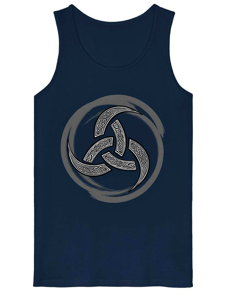 Herren-Tanktop mit Triquetra-Motiv im nordisch-keltischen Stil – Design: Echo der Triquetra in der Farbe French Navy.